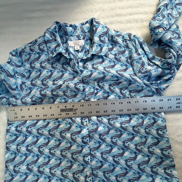 Charter Club Luxury Womens Linen Button Up Shirt Blue Wave Pattern Medium Casual - Picture 6 of 7